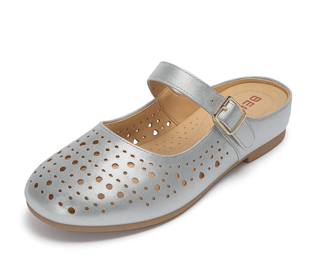 Laser Cut Round Toe Flat Mary Jane Sandals